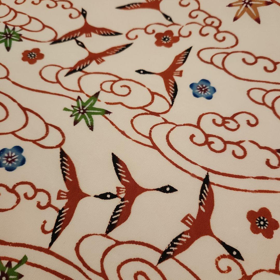 開き名古屋帯 塩瀬 染帯 九寸 紅型 雲間飛鳥文 朱色 オレンジ - メルカリ