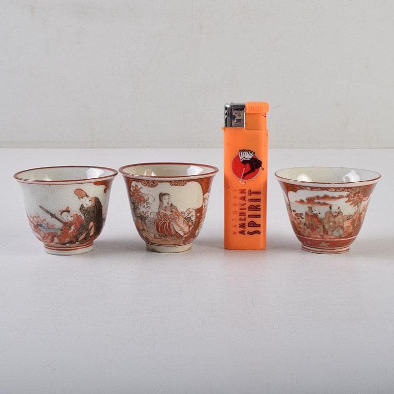 九谷焼 古九谷 赤絵金彩 煎茶碗 3種十四客まとめて 時代箱付 D R9502