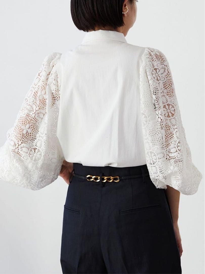 新品 VERMEIL par iena レースコンビ ボリュームスリーブブラウス