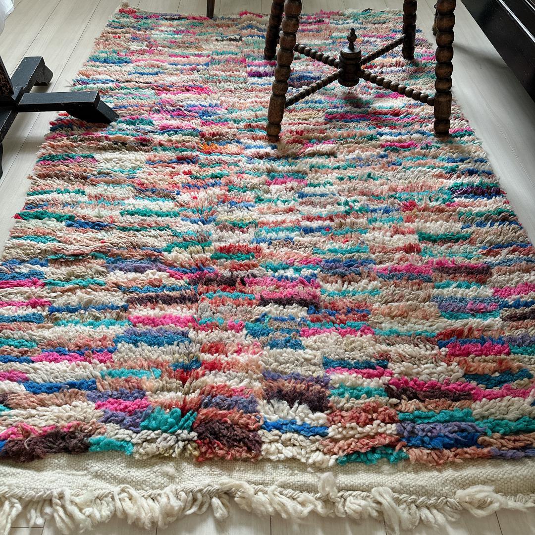 モロッコ製ヴィンテージラグ143 レア マゼンタピンク ミントグリーン