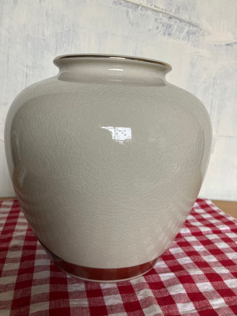 昭和レトロ　古董品　九谷焼　幸作　大型花器　金彩手書き　大富大貴　金牡丹風景