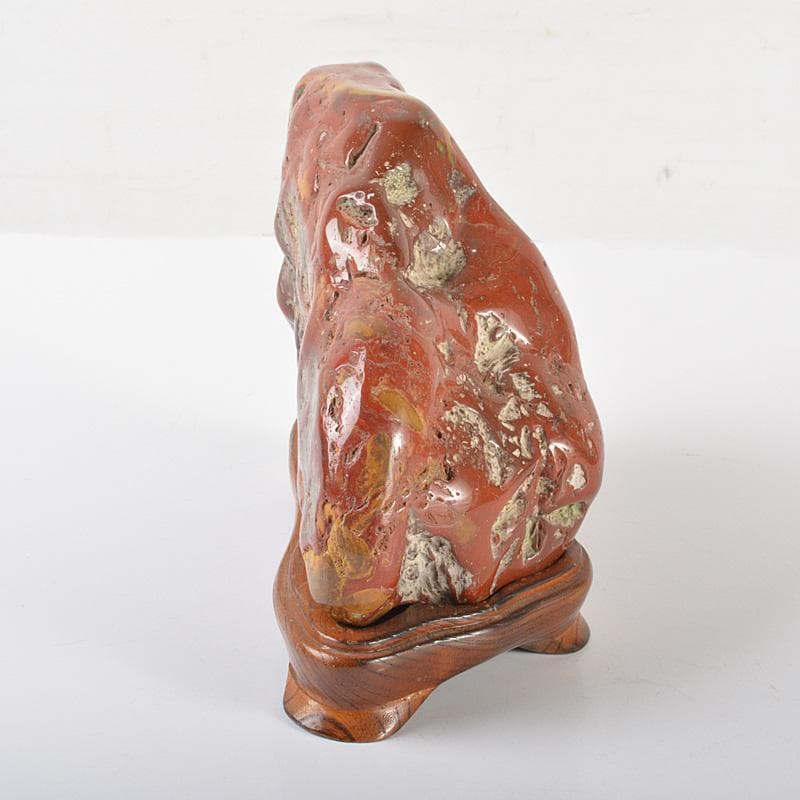 天然石 鑑賞石 佐渡赤玉石 赤石 置物 重さ約2.3㎏ 唐木台付 V R6490