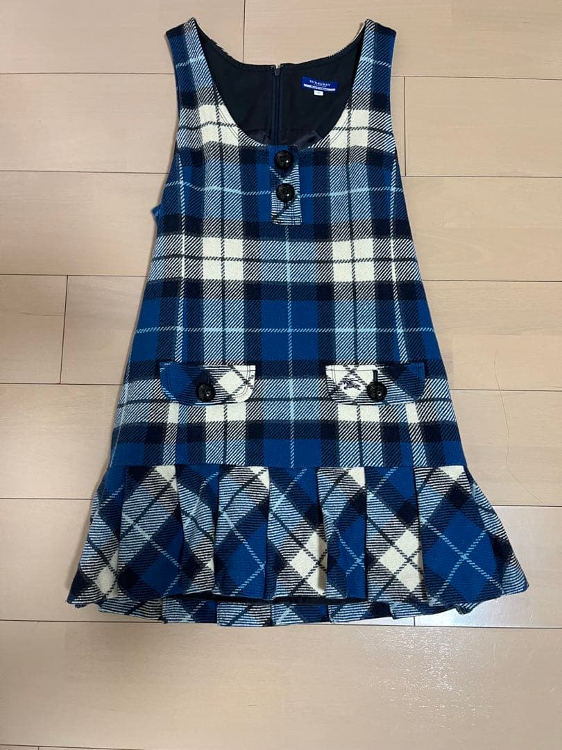 バーバリーブルーレーベル　ジャンパースカート　ブルー　38サイズ No.785 ハートダマスクジレ風ジャンパースカート ブルー(Blue