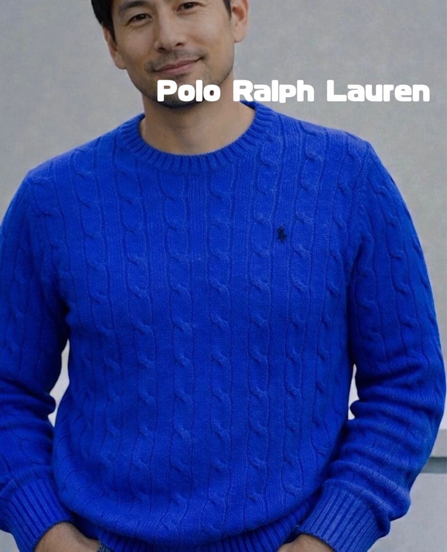 アウディQ8　ポロ ラルフローレン ケーブルニットセーター 青 M 近年 セール】ケーブル ウールカシミヤ クルーネック セーター（ニット