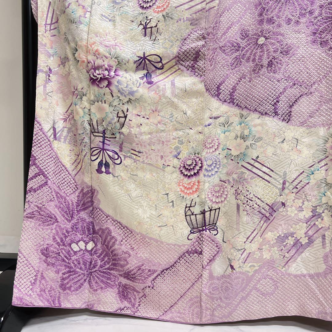 振袖 総絞り 銀彩 牡丹 梅花 薄紫 成人式 着物 125tz