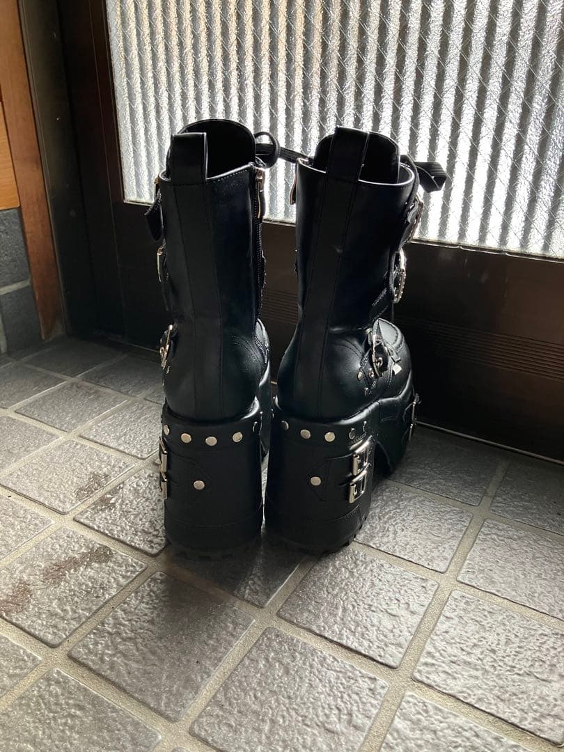 ヨースケ 厚底ブーツ ショート丈 編み上げ ロック パンク 地雷