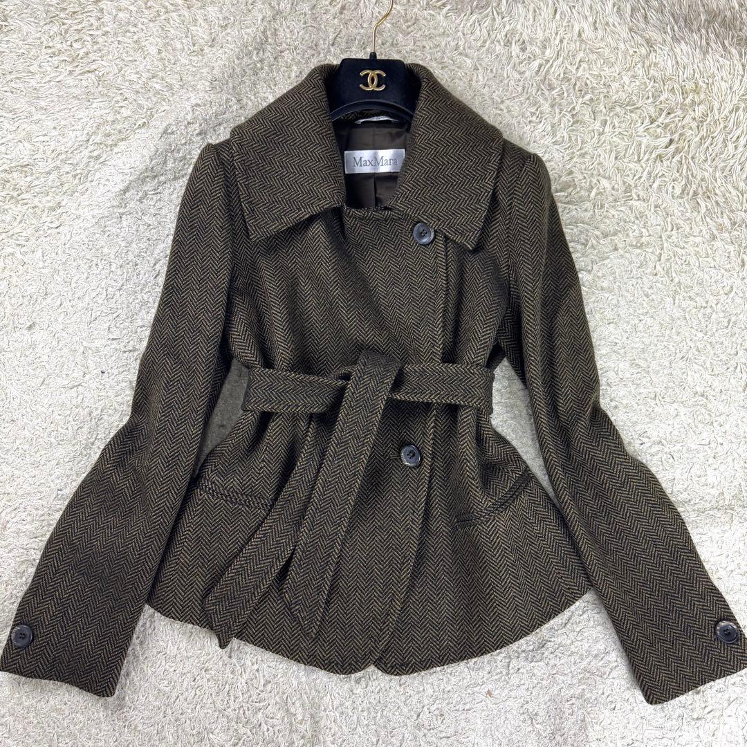 最高級★マックスマーラ コート ツイード ヘリンボーン ベルト カシミヤ 42 中古・古着通販】WEEKEND Max Mara (ウィークエンド マックスマーラ