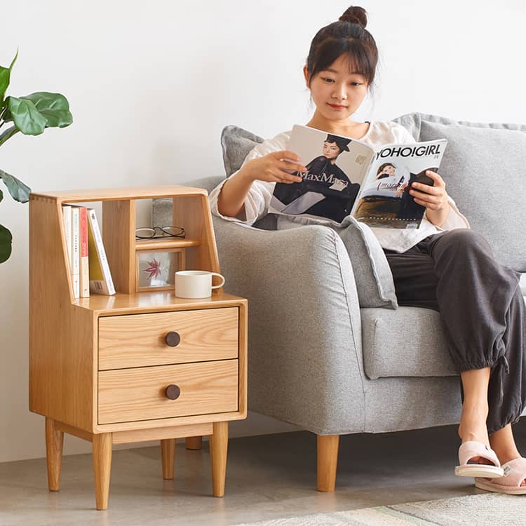 ナイトテーブル サイドテーブル 引き出し2杯 オーク材 オーペンラック