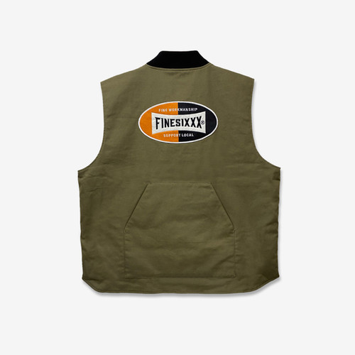 OVAL LOGO DUCK & QUILTING 2WAY WORK VEST - OLIVE DRAB | FINESIXXX