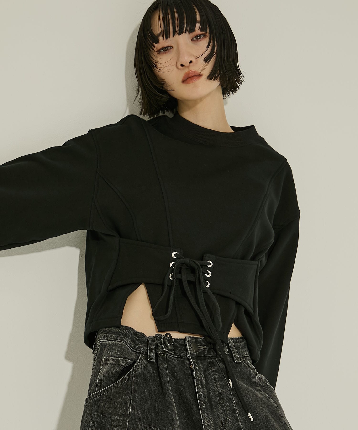 SWEAT CORSET PULLOVER(XS BLACK): JOHN LAWRENCE SULLIVAN: WOMENS