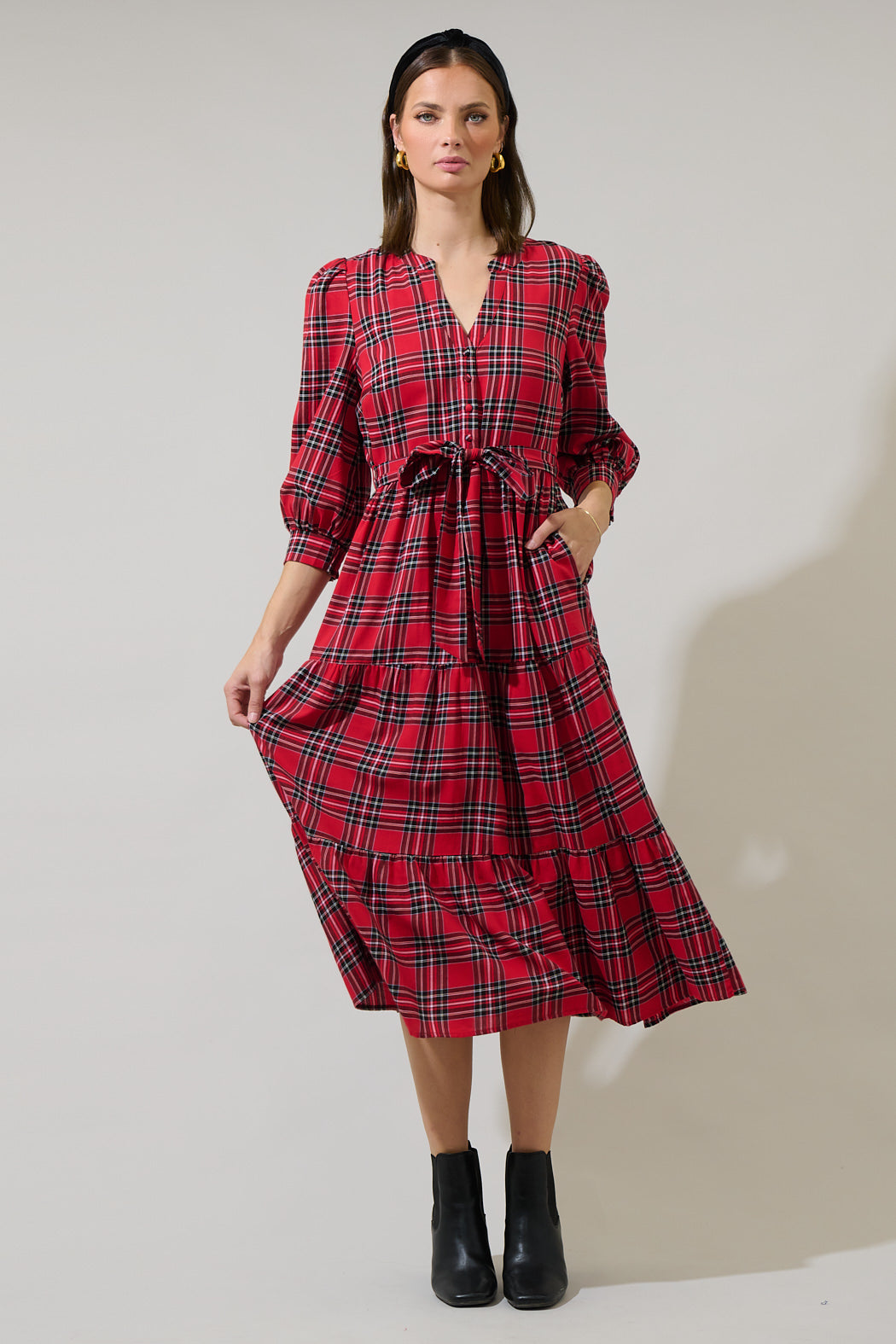 Boswell Tartan Plaid Yanis Button Up Midi Dress – Sugarlips